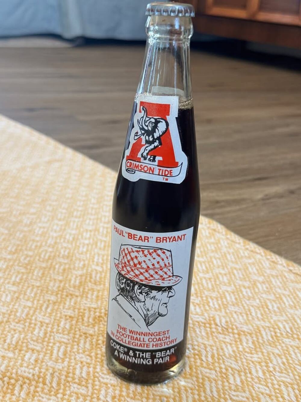 Coca-Cola bottle honoring Alabama Crimson Tide coach Paul “Bear” Bryant